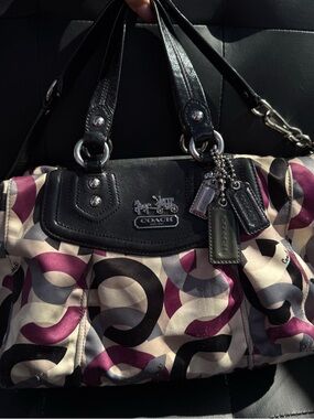 Coach madison Signature c Satin Shoulder Bag in Purple/Black/Cream